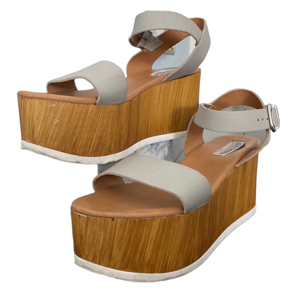 Steve Madden Cream Leather Platform Wedge Sandals - Picture 2 of 9